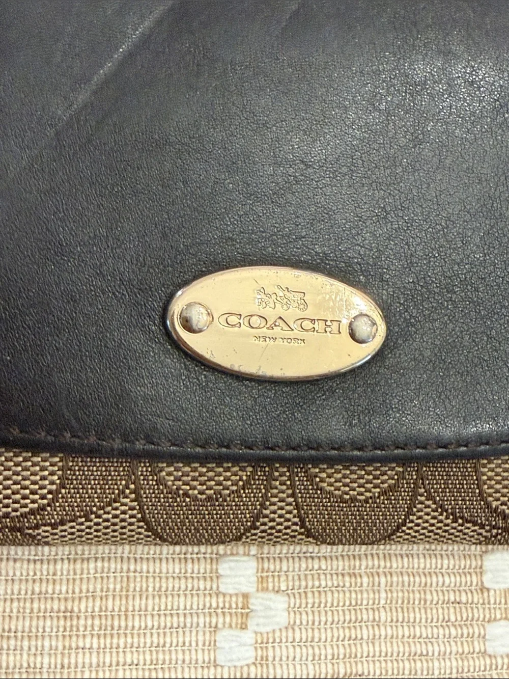 Coach Signature Canvas Slim‎ Envelope Wallet Black Brown Leather Gold Logo OS